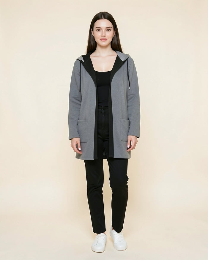 Color-Block Longline Hooded Cardigan