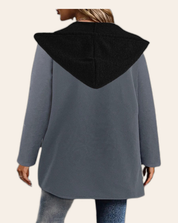 Color-Block Longline Hooded Cardigan
