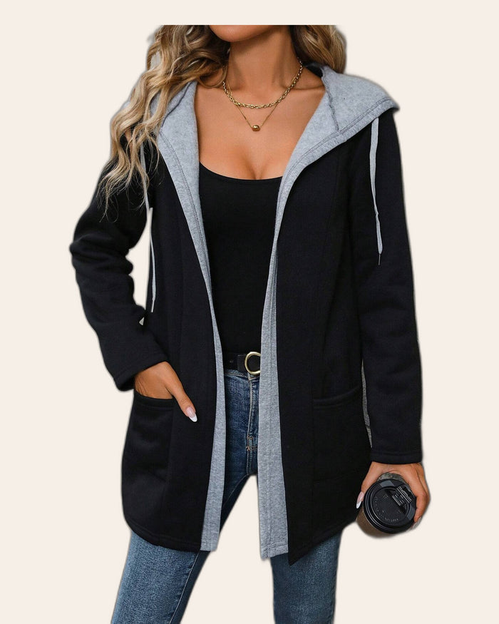 Color-Block Longline Hooded Cardigan