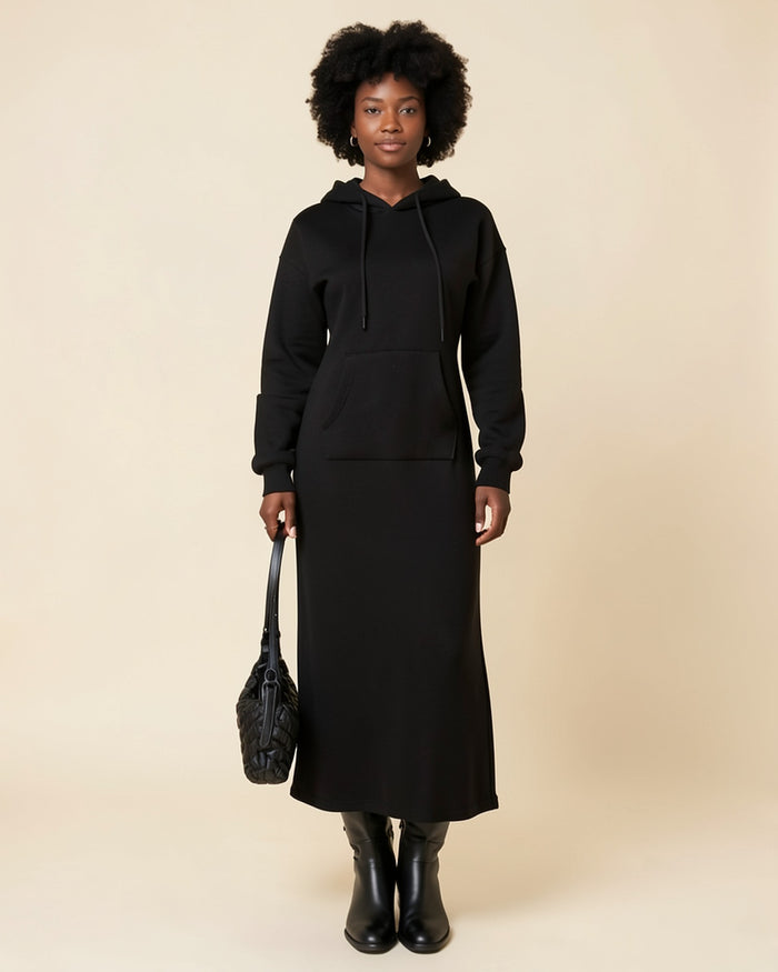 Effortless Black Maxi Hoodie Dress