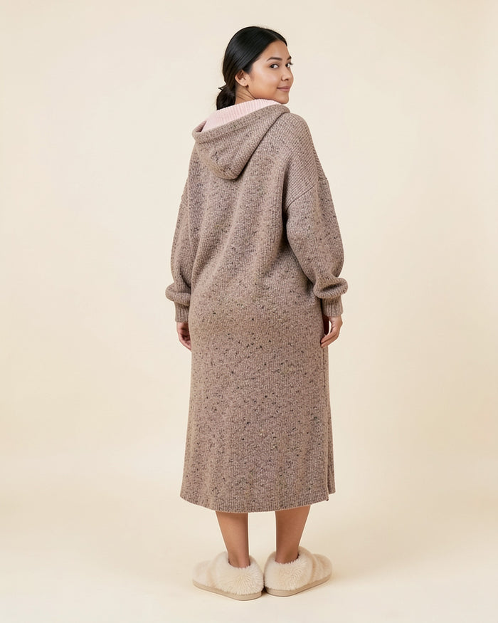Cozy Knit V-Neck Hoodie Dress