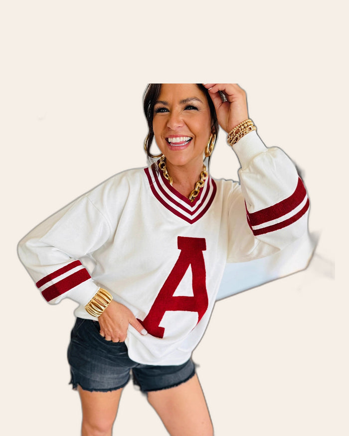 Varsity Letter A V-Neck Sweater