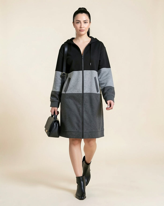 Color-Block Longline Zip Hoodie Coat