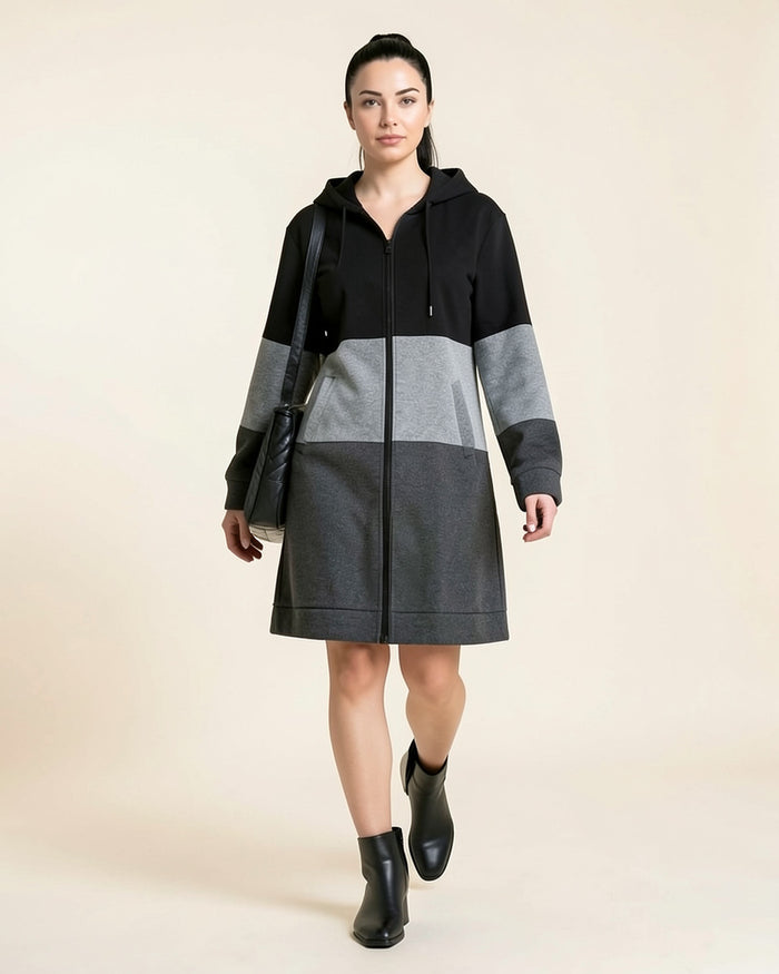 Color-Block Longline Zip Hoodie Coat