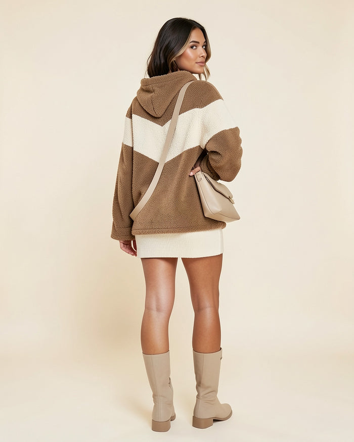 Chevron Teddy Fleece Hoodie