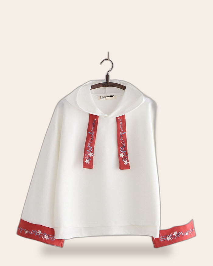 Red Cuff Embroidered Hoodie