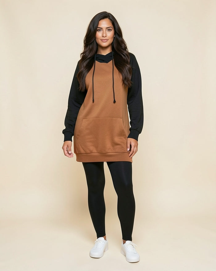 Raglan Contrast Long Hoodie