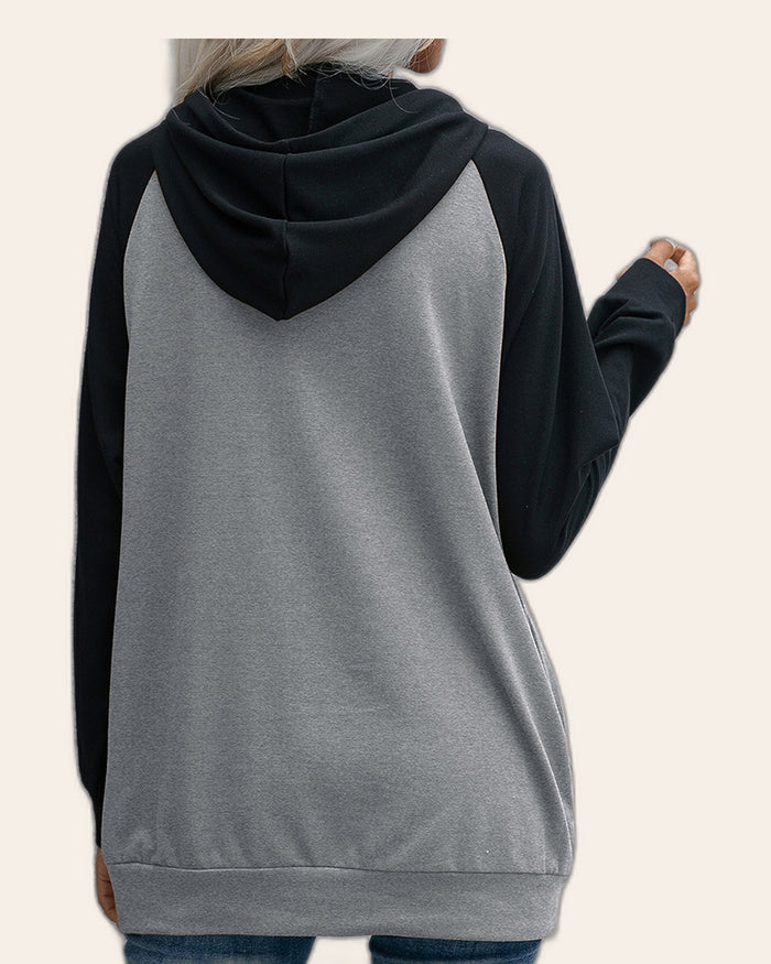Raglan Contrast Long Hoodie