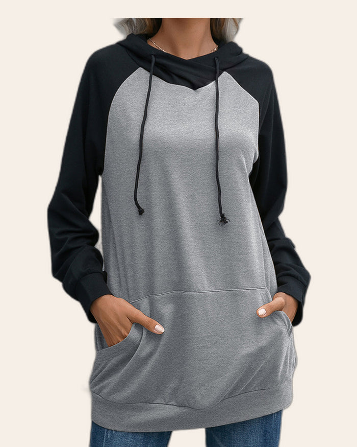 Raglan Contrast Long Hoodie