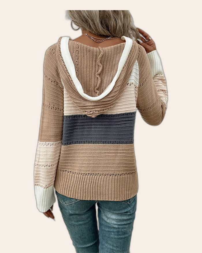 Color-Block Knit Hoodie Sweater