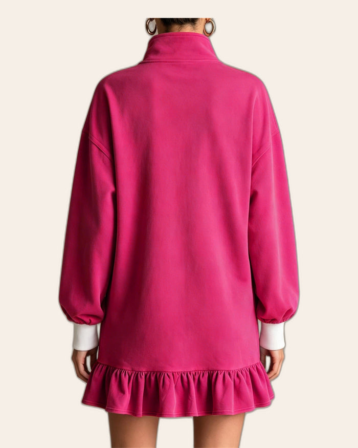Ruffle Half-Zip Hoodie Dress
