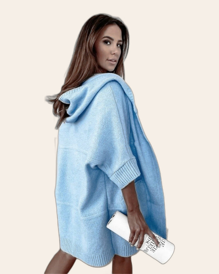 Short Sleeve Knit Hooded Cardigan