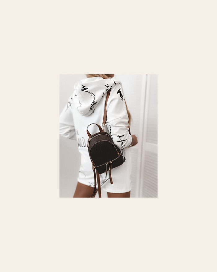 Script Print Zip Hoodie Dress