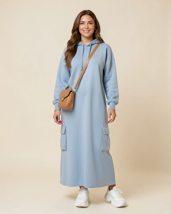 Cargo Pocket Maxi Hoodie Dress