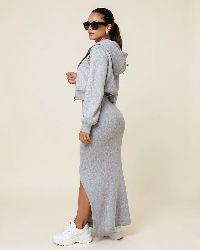 Cropped Zip Hoodie & Maxi Dress Set