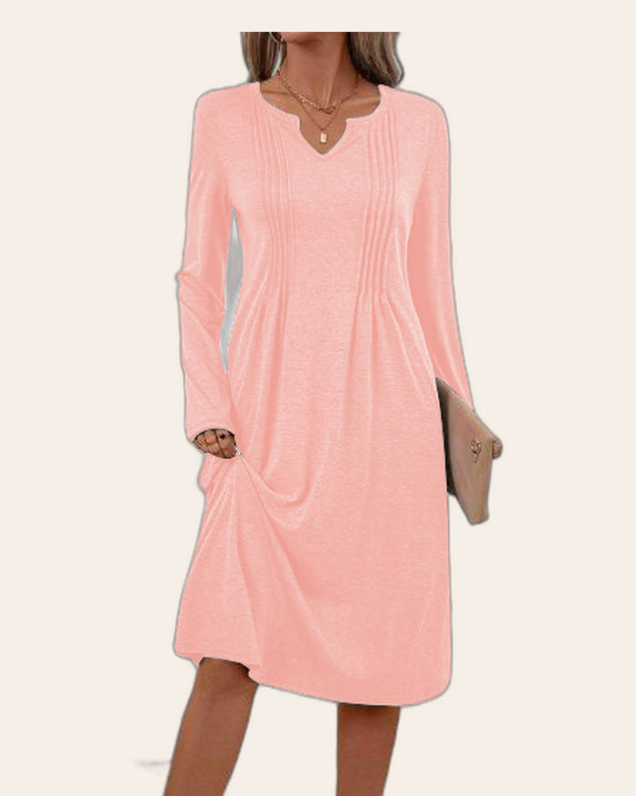 V-Neck Flowy Midi Hoodie Dress