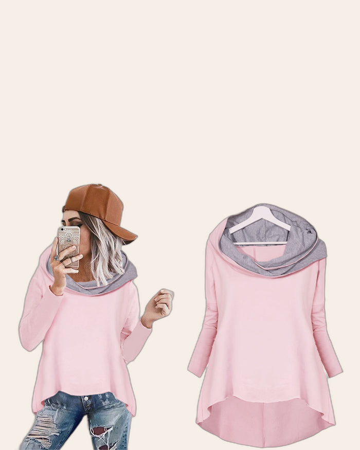 Curved Hem Contrast Hood Hoodie