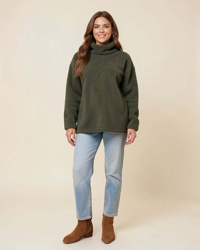 Teddy Fleece Turtleneck Pullover