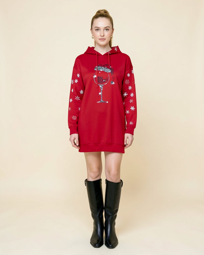 Santa Wine Glass Hoodie Dress
