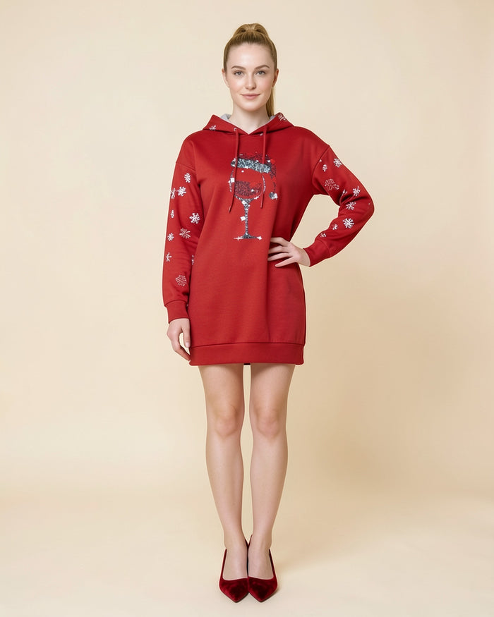 Santa Wine Glass Hoodie Dress