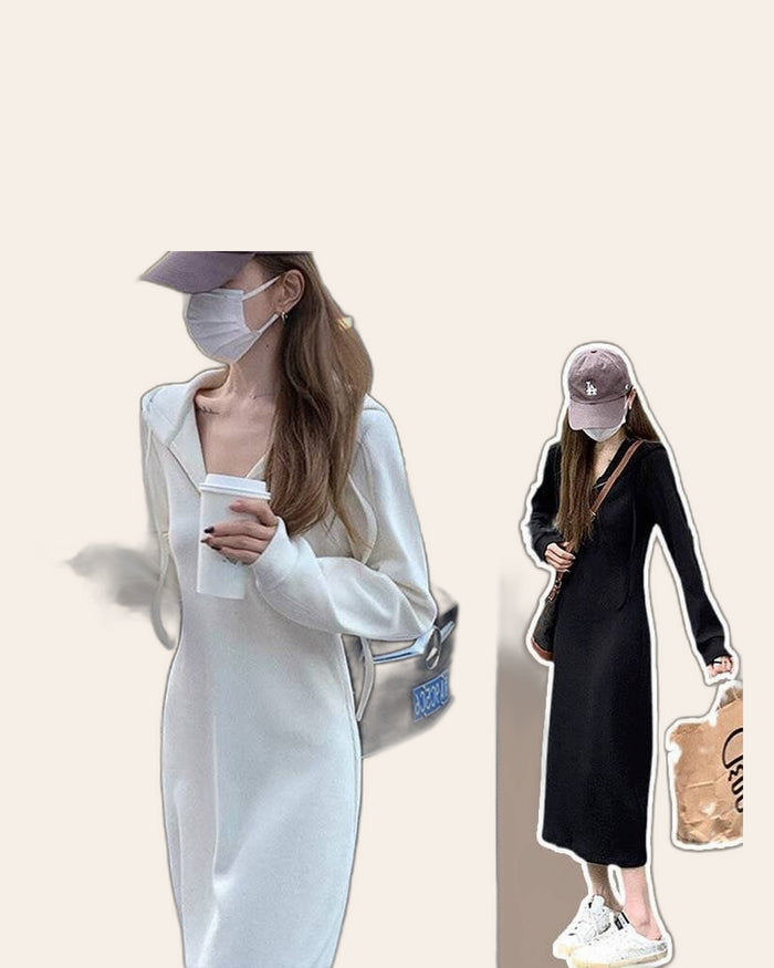 Fitted White Maxi Hoodie Dress