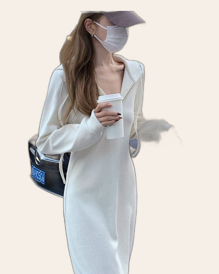Fitted White Maxi Hoodie Dress