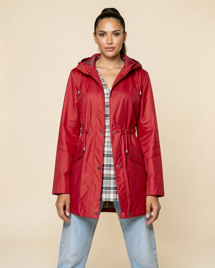 Plaid-Lined Windbreaker Coat