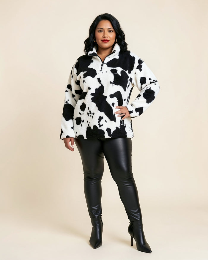Cow Print Fleece Half-Zip (Plus)