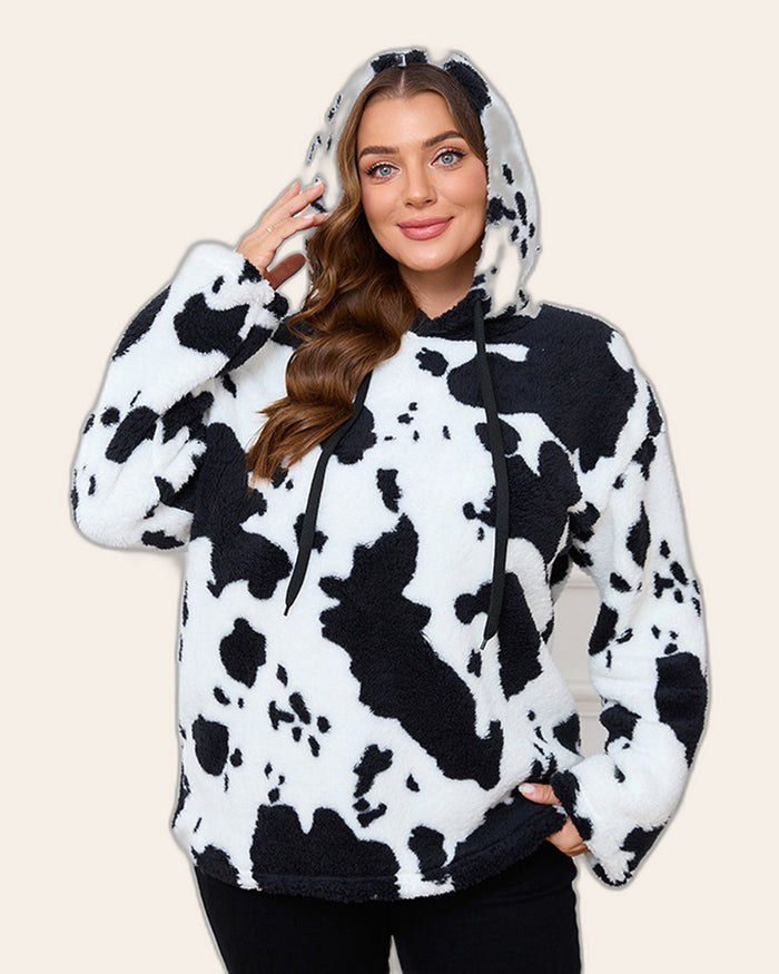 Cow Print Fleece Half-Zip (Plus)