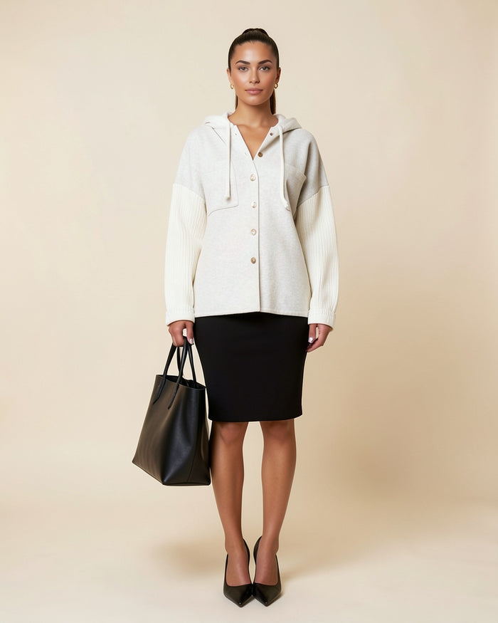 Knit Patchwork Hooded Shacket