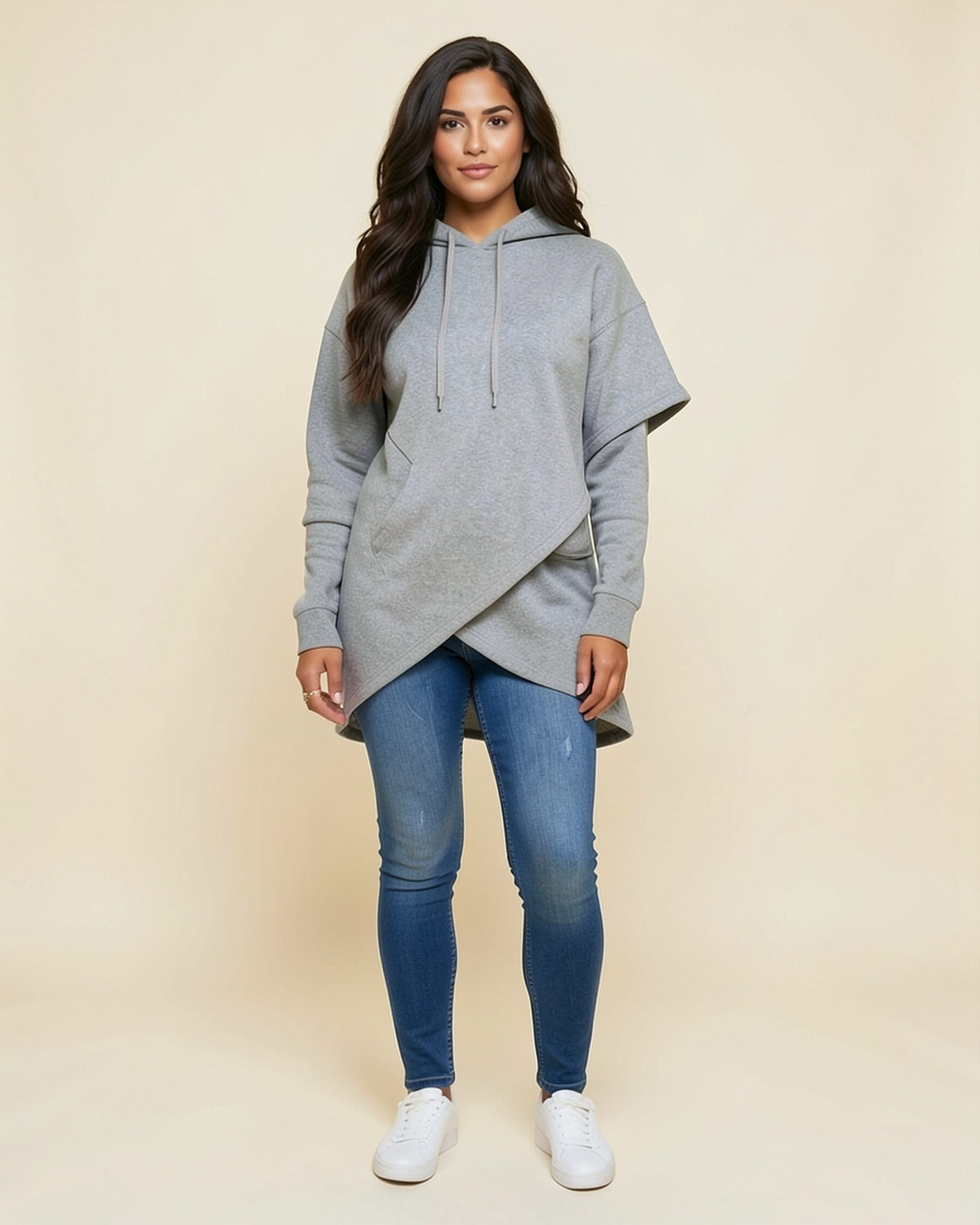 Asymmetric Wrap Fleece Hoodie