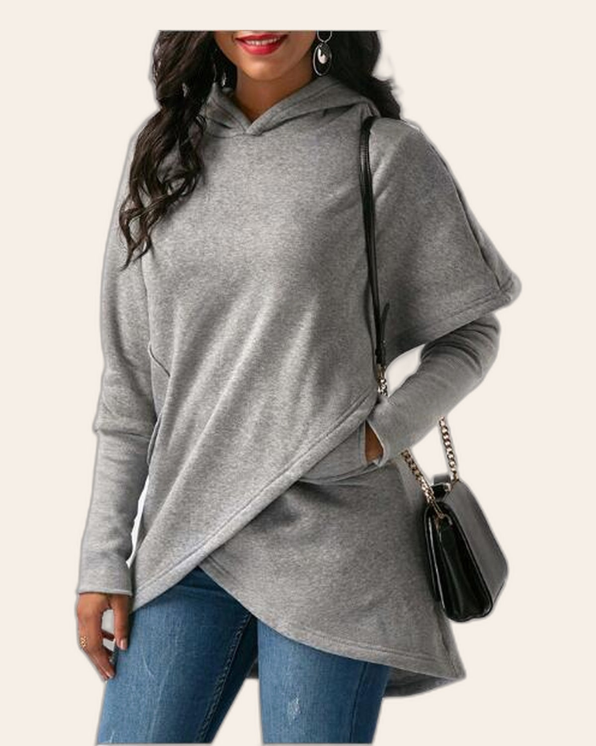 Asymmetric Wrap Fleece Hoodie