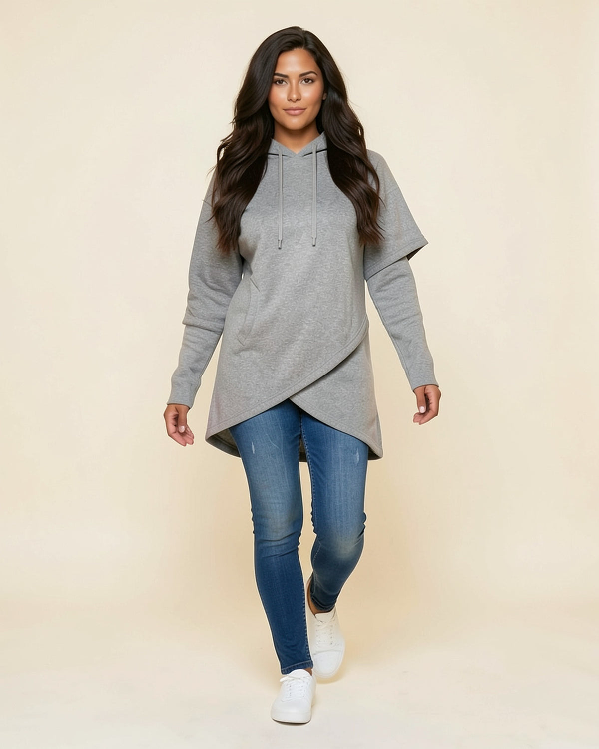Asymmetric Wrap Fleece Hoodie