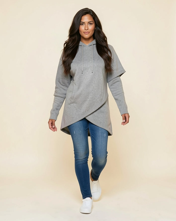 Asymmetric Wrap Fleece Hoodie