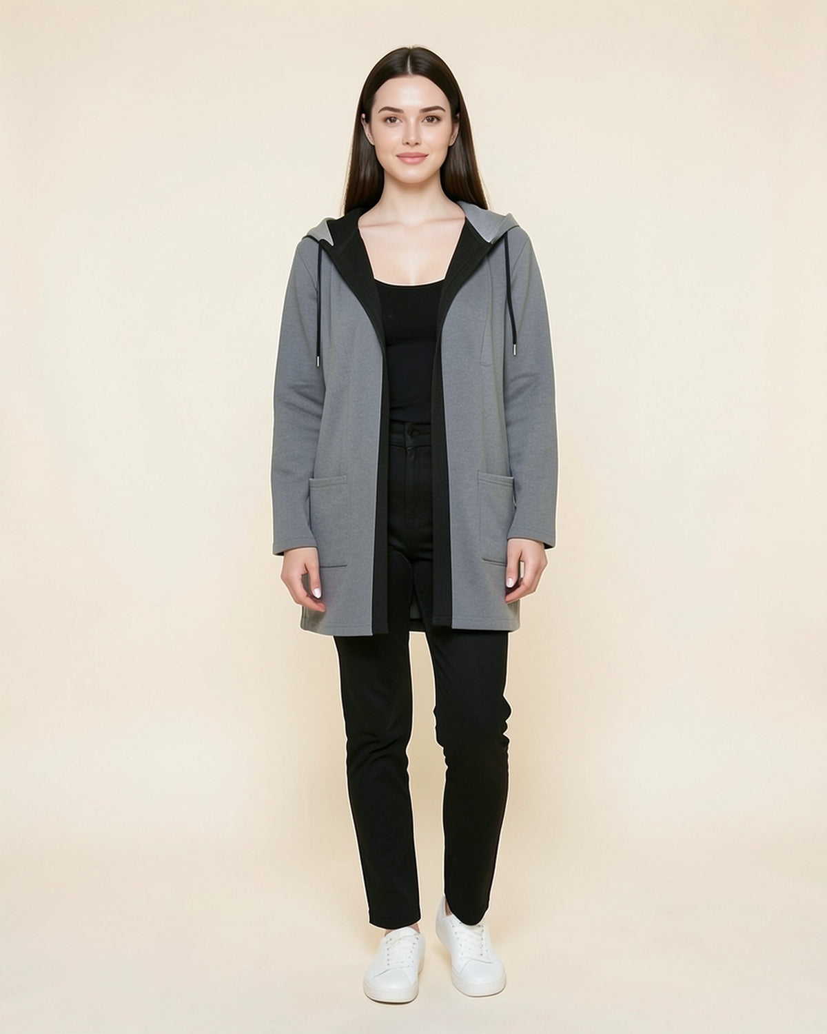 Color-Block Longline Hooded Cardigan