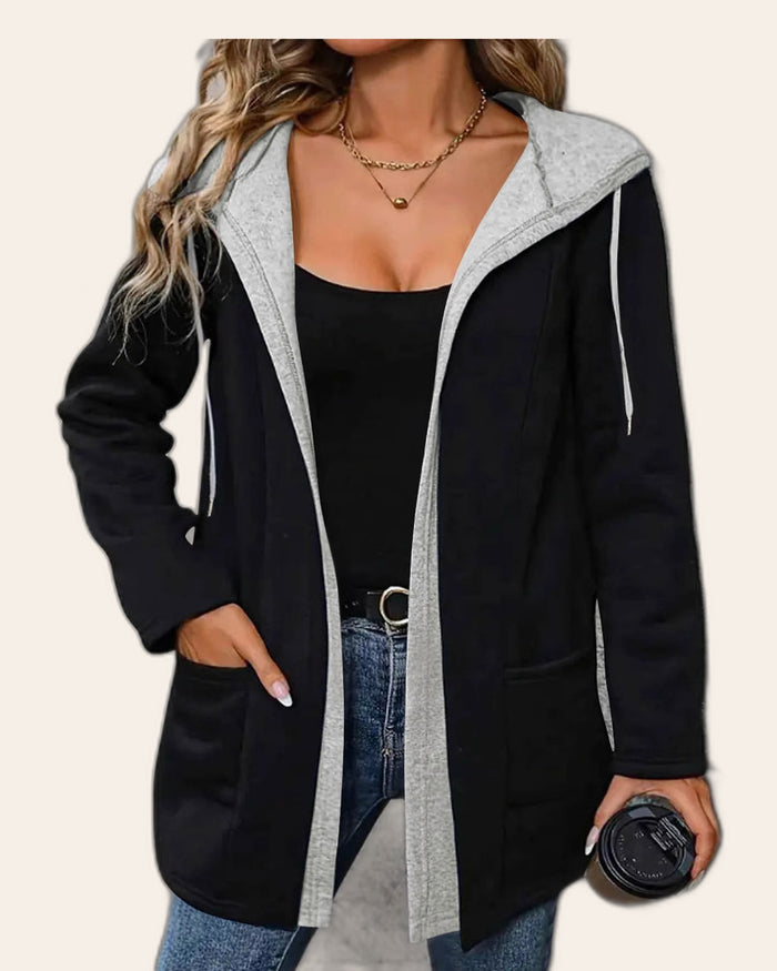 Color-Block Longline Hooded Cardigan