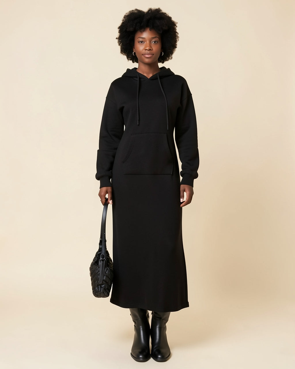 Effortless Black Maxi Hoodie Dress