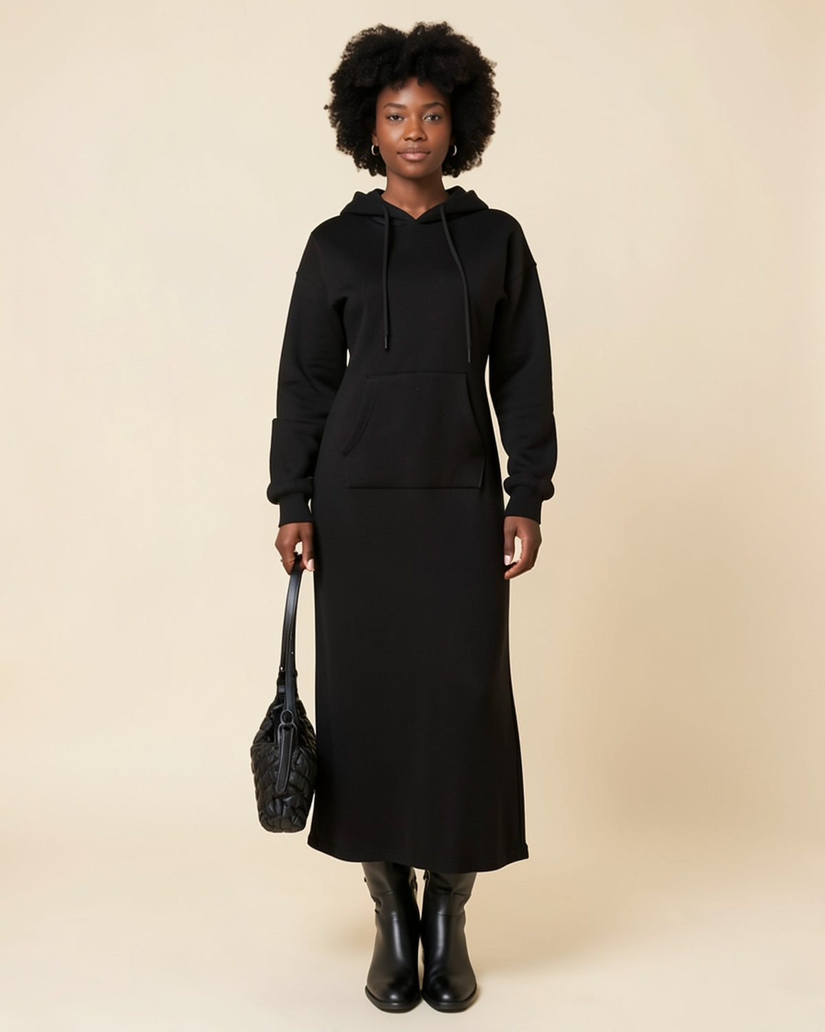 Effortless Black Maxi Hoodie Dress