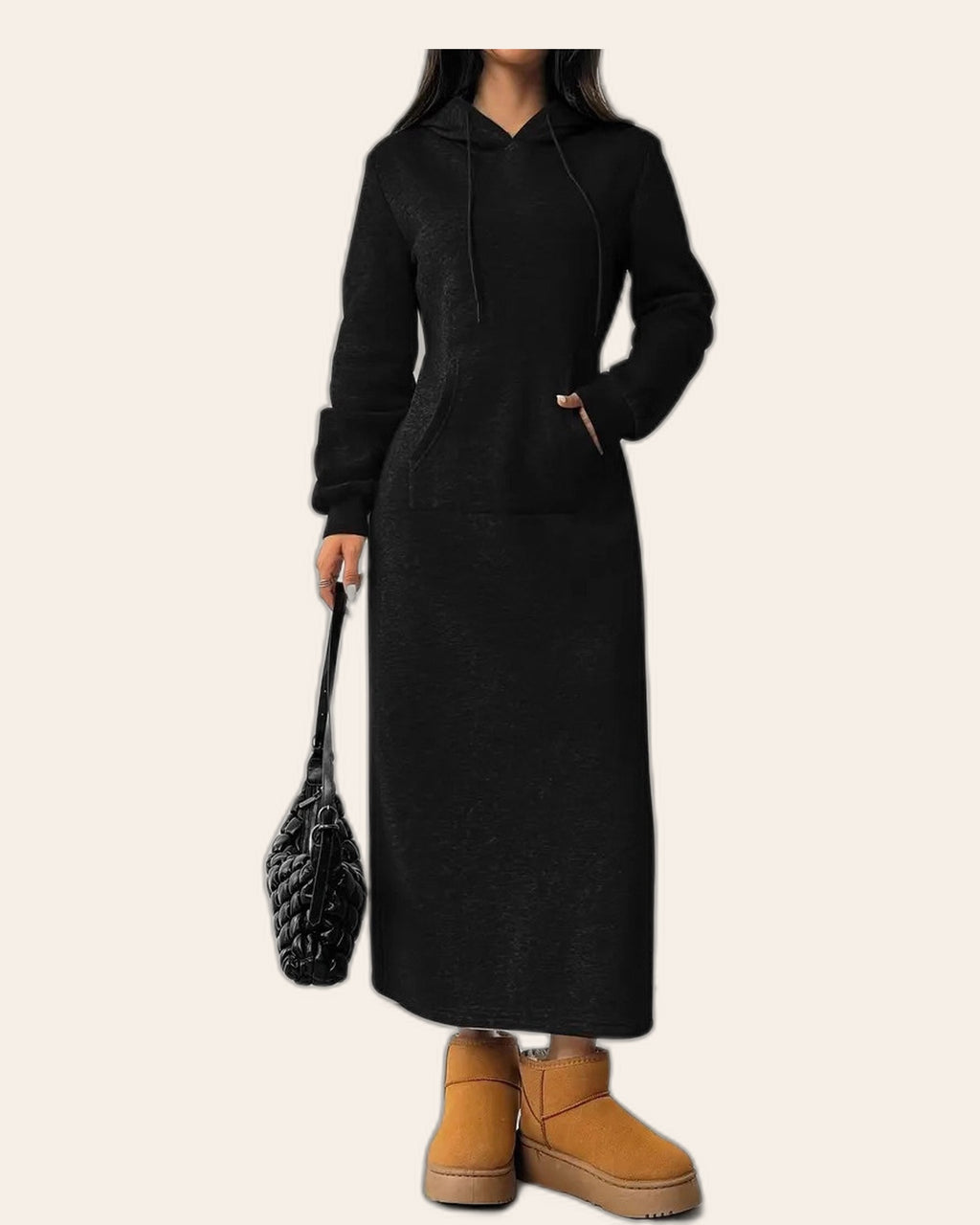 Effortless Black Maxi Hoodie Dress
