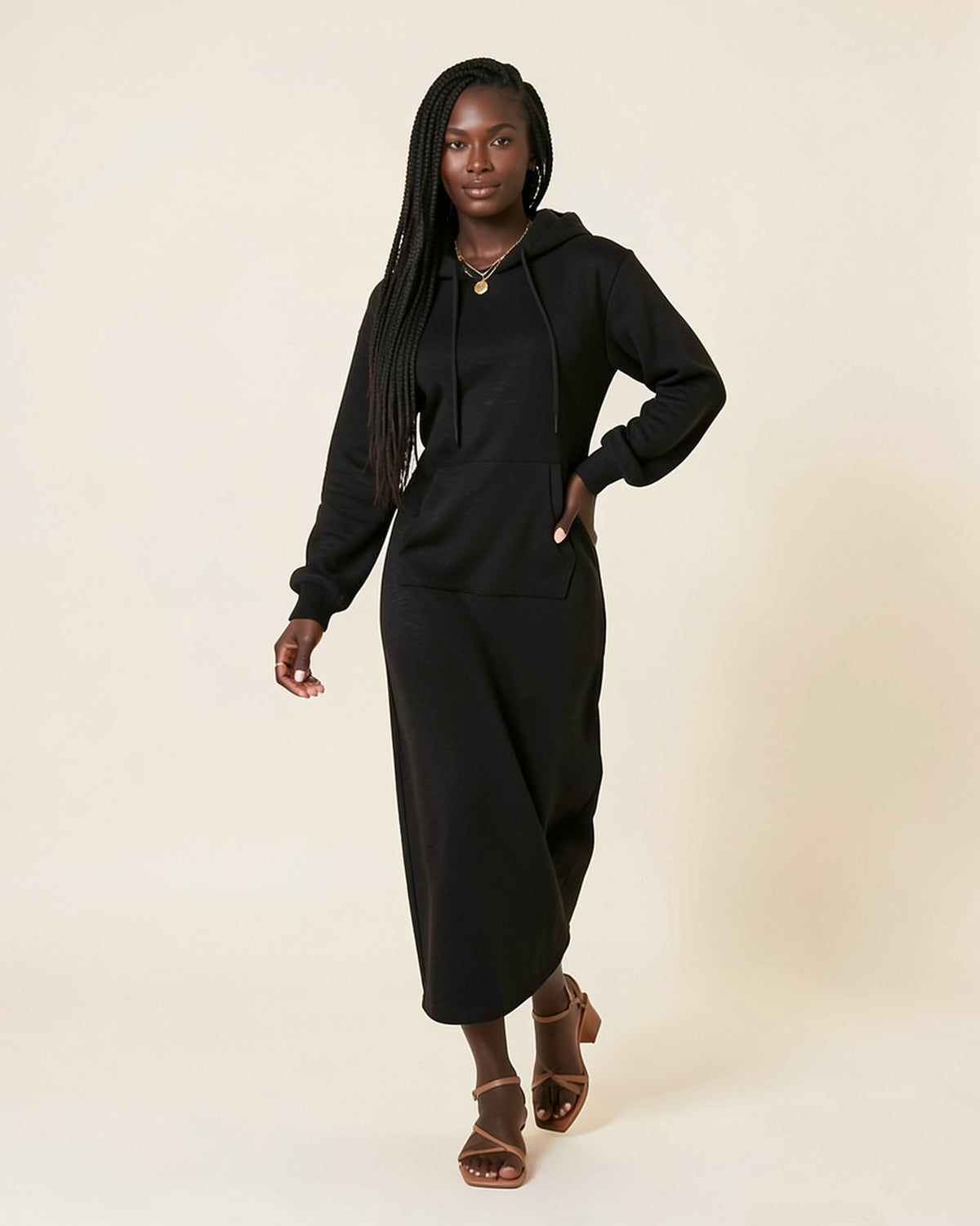 Effortless Black Maxi Hoodie Dress