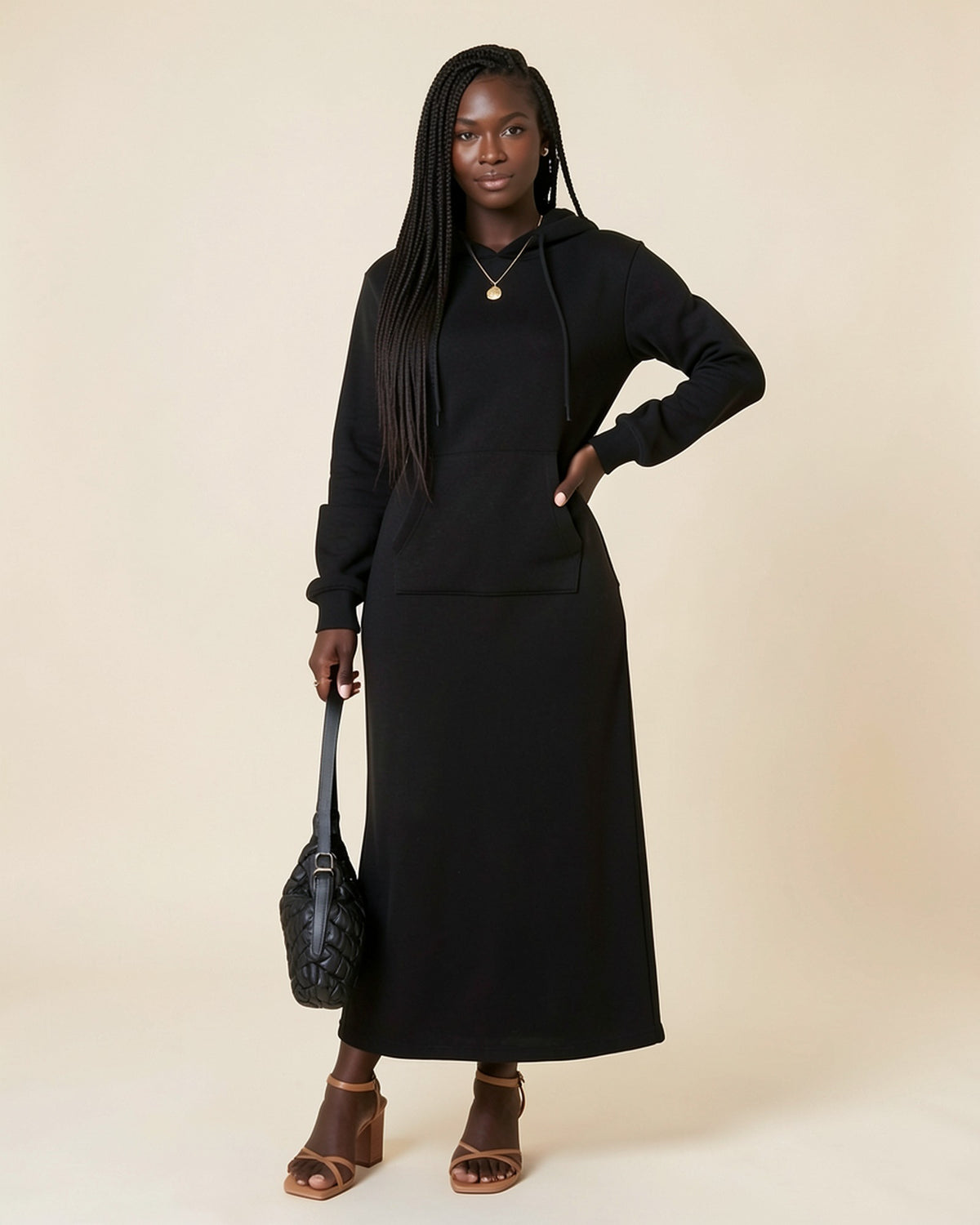 Effortless Black Maxi Hoodie Dress