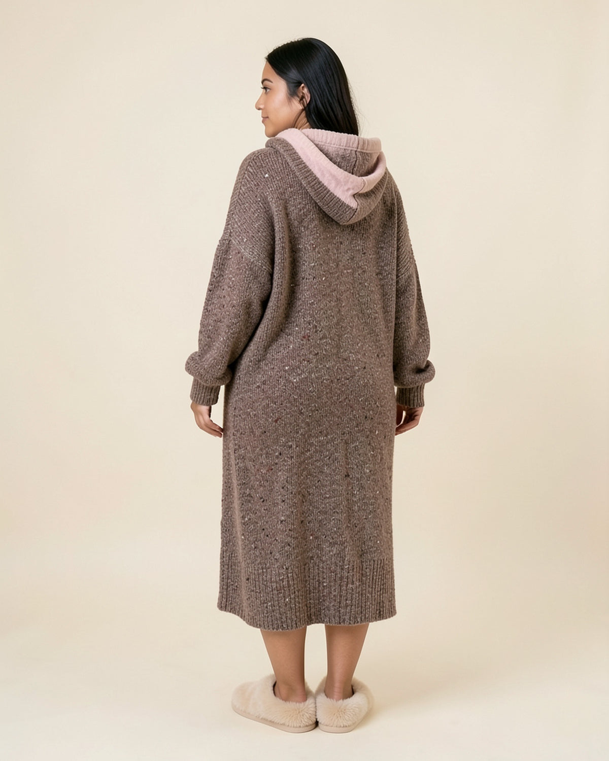 Cozy Knit V-Neck Hoodie Dress