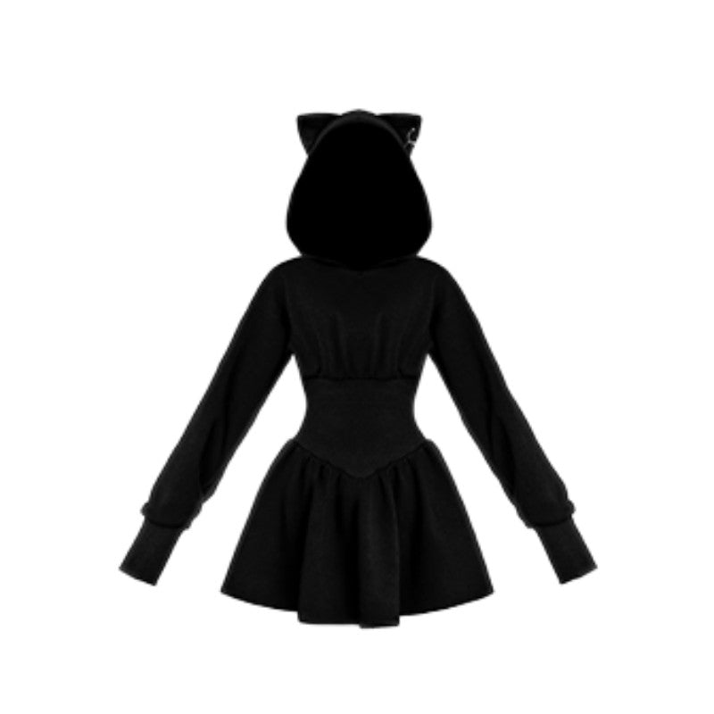 Gothic Cat Ear Hoodie Dress