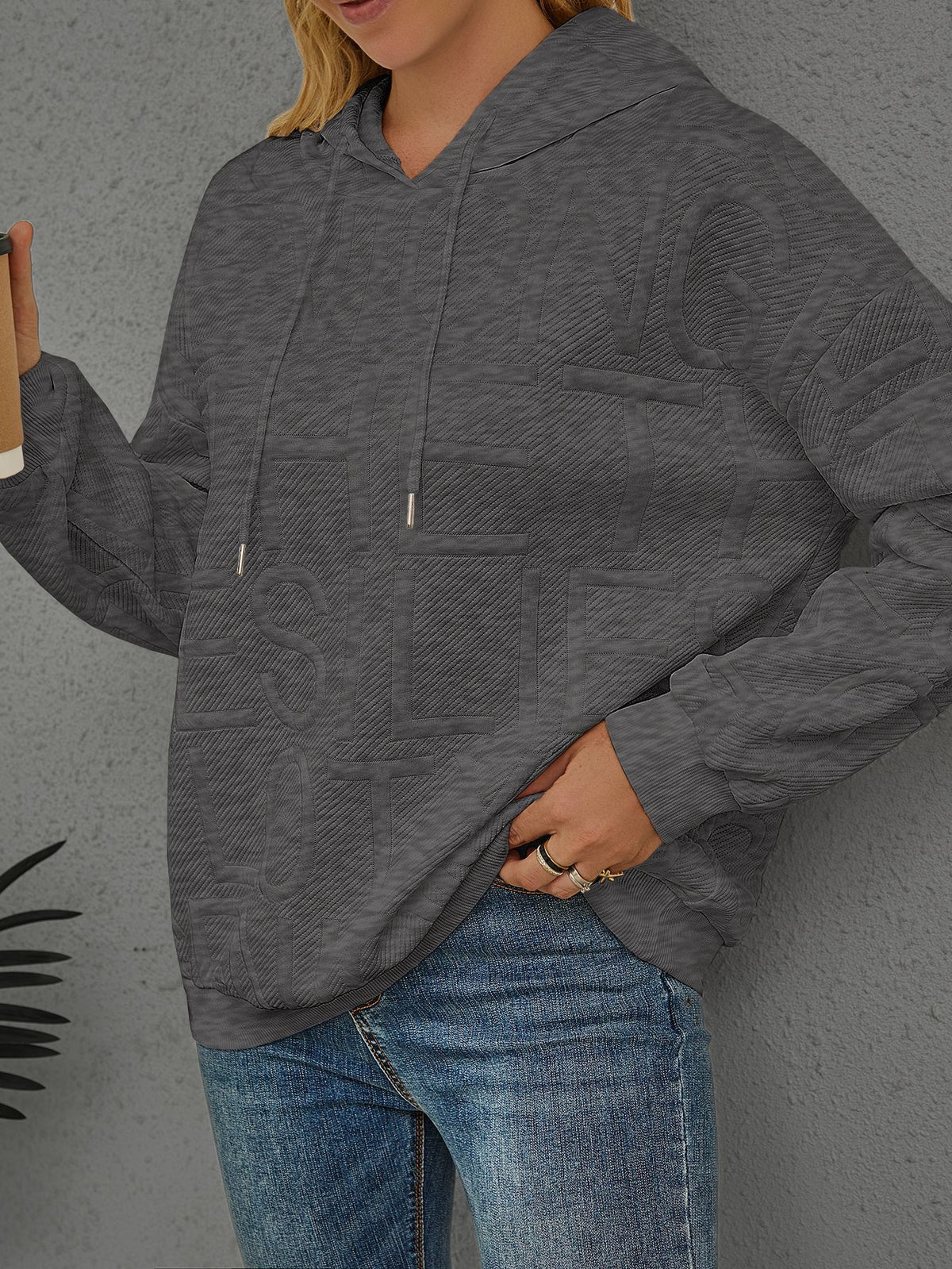 3D Grid Textured Hoodie