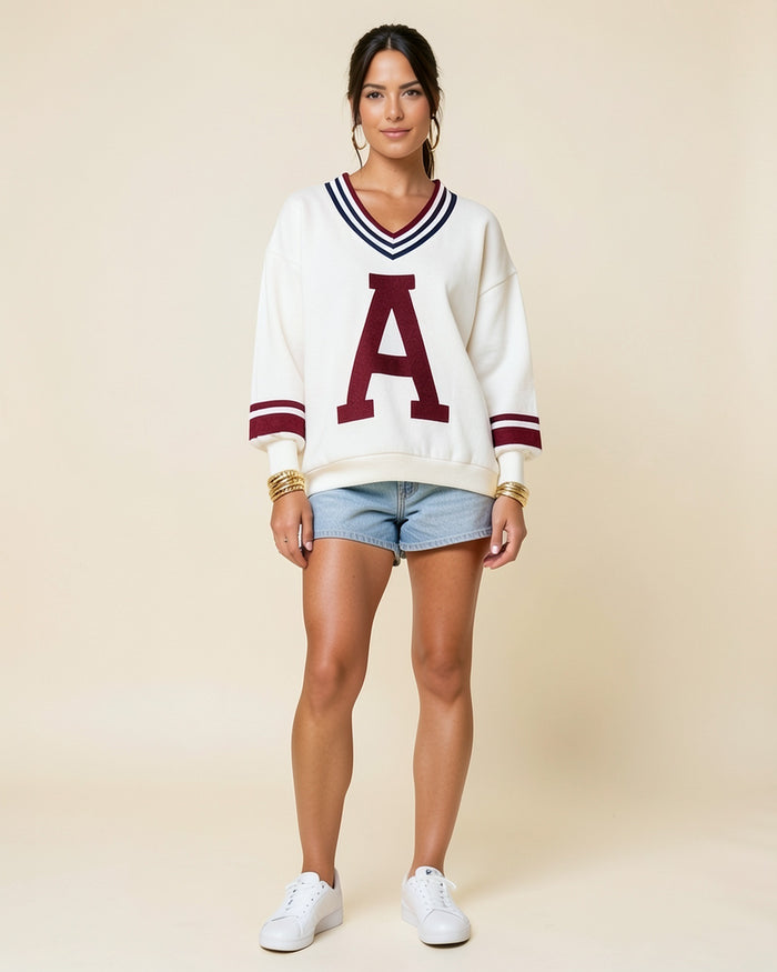 Varsity Letter A V-Neck Sweater