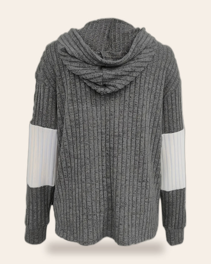 Ribbed Color-Block Zip Cardigan