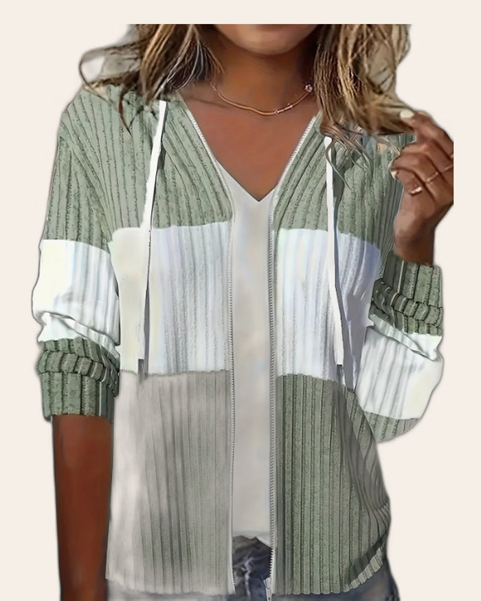 Ribbed Color-Block Zip Cardigan