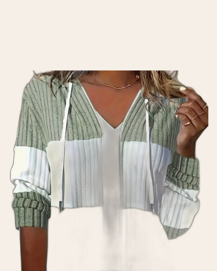 Ribbed Color-Block Zip Cardigan
