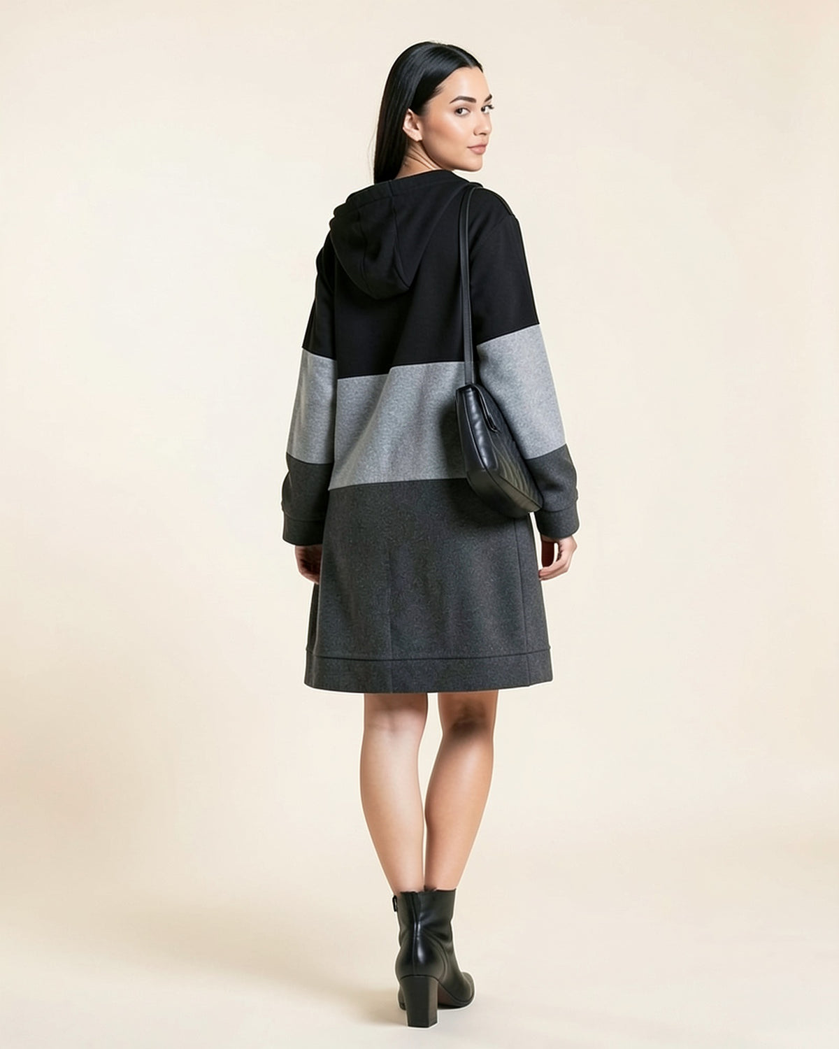 Color-Block Longline Zip Hoodie Coat