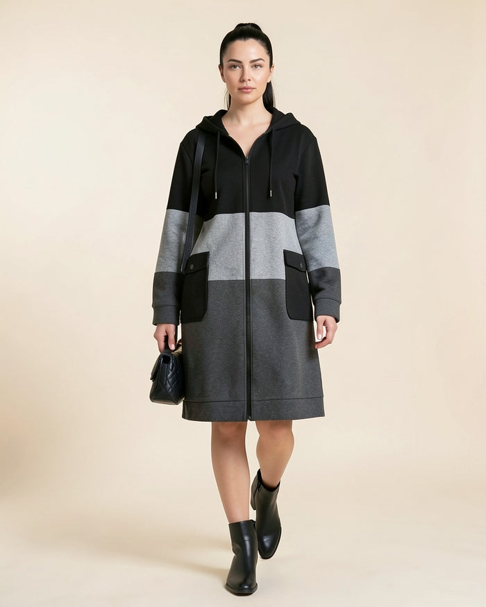 Color-Block Longline Zip Hoodie Coat
